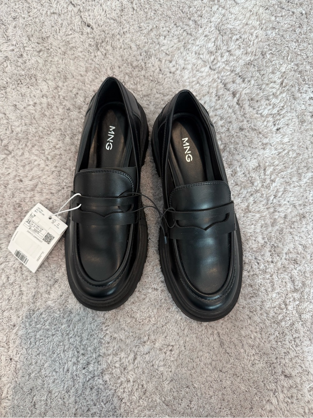 Mango Black Leather Penny Loafers